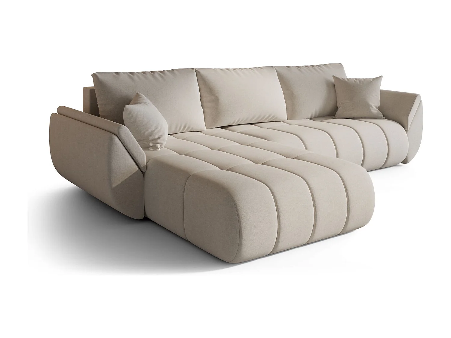 Canapé d'angle convertible avec rangement TOKYO PREMIUM, tissu WIND, beige, gauche