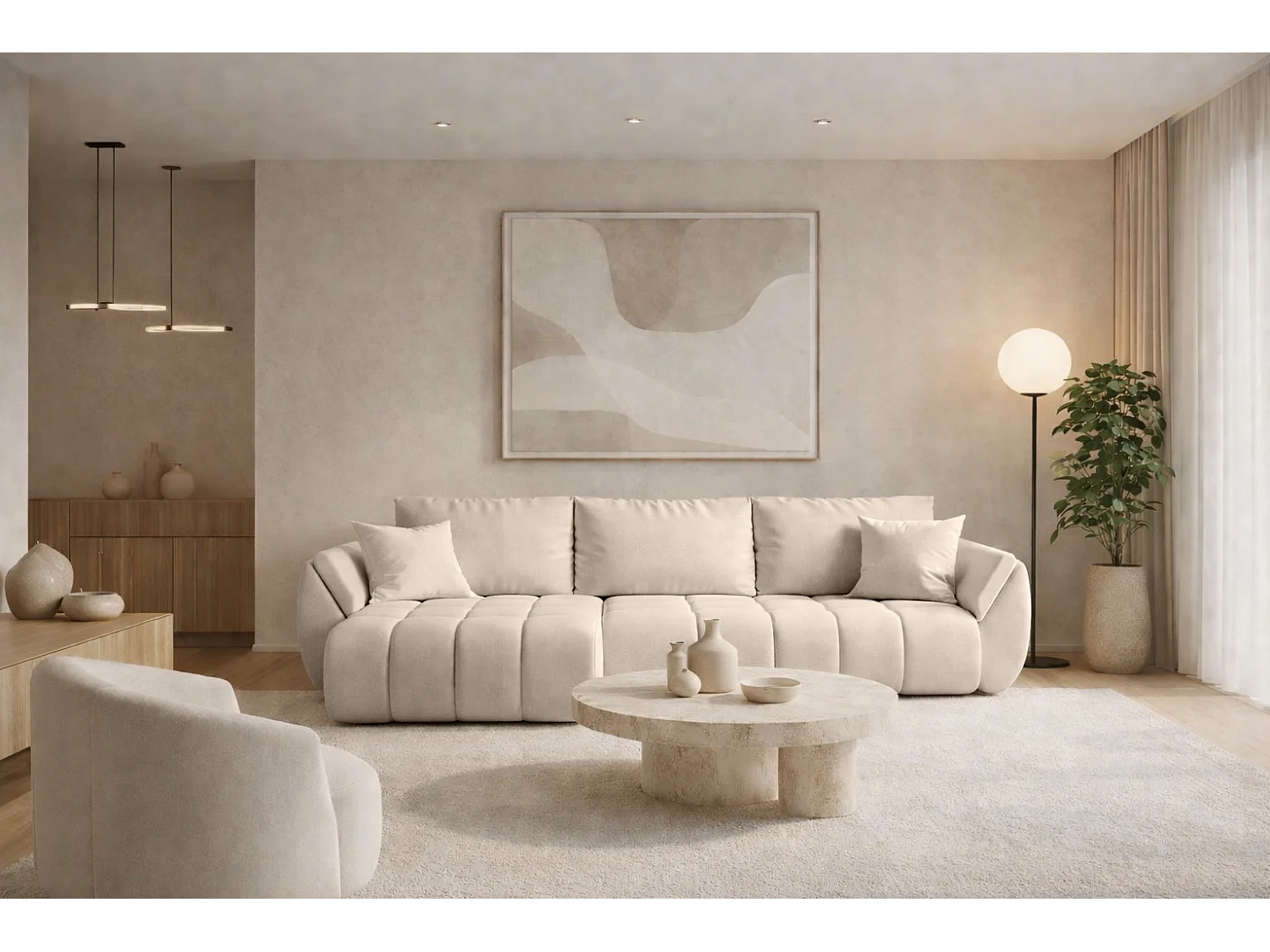 Canapé d'angle convertible avec rangement TOKYO PREMIUM, tissu WIND, beige, gauche