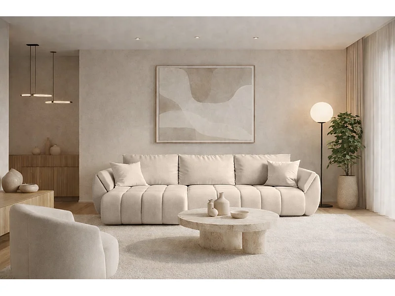 Divano angolare con funzione letto e vano contenitore TOKYO PREMIUM, tessuto WIND, Beige, Sinistra