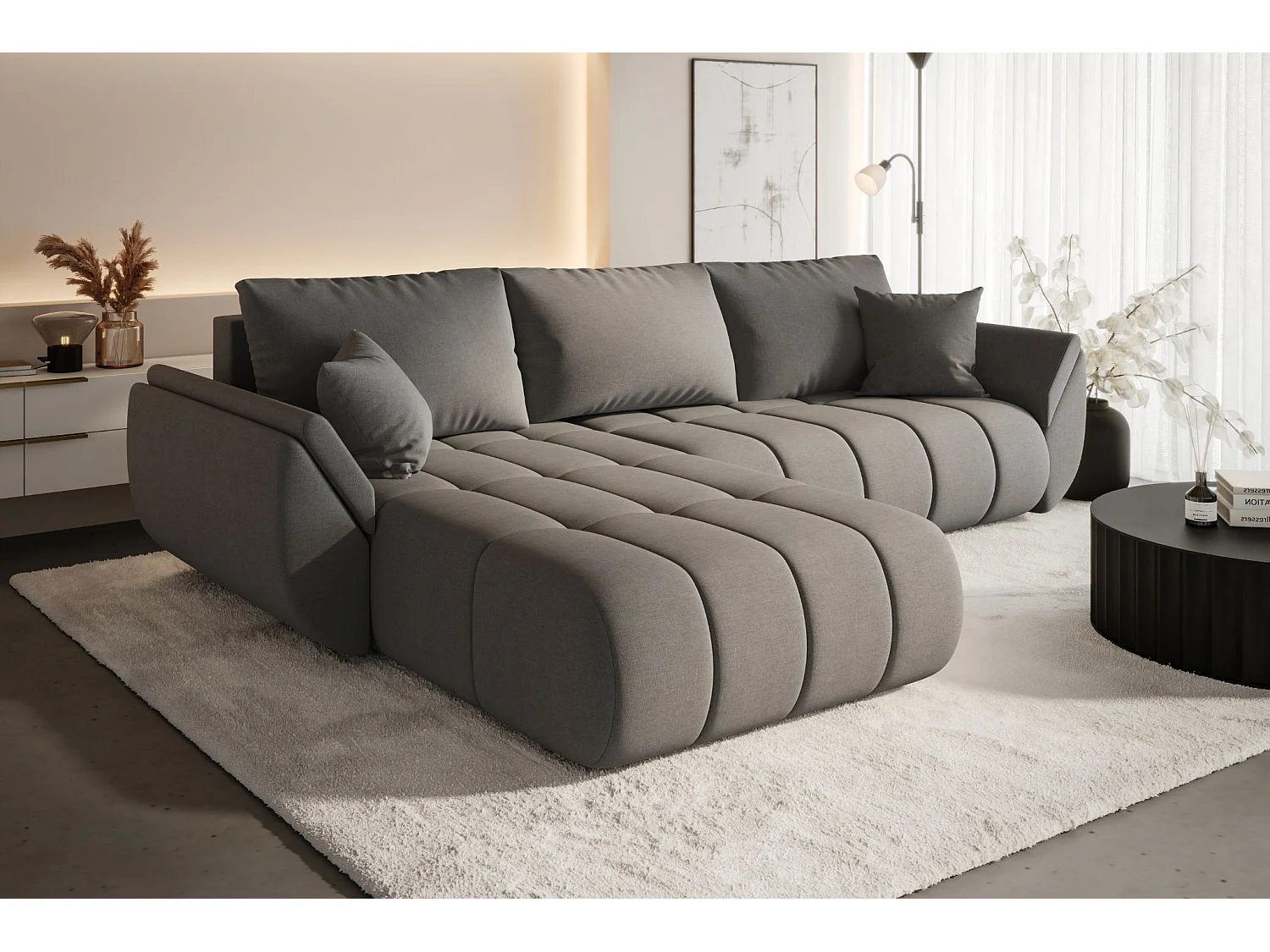 Ecksofa mit schlaffunktion und bettkasten TOKYO PREMIUM, stoff WIND, Stahl, Links