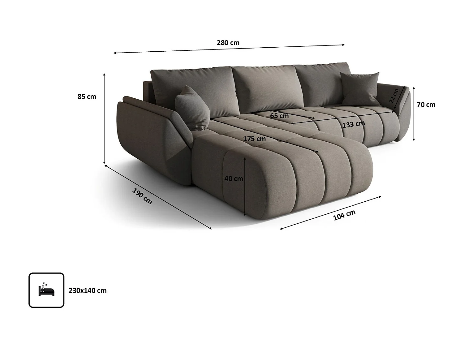 Ecksofa mit schlaffunktion und bettkasten TOKYO PREMIUM, stoff WIND, Stahl, Links