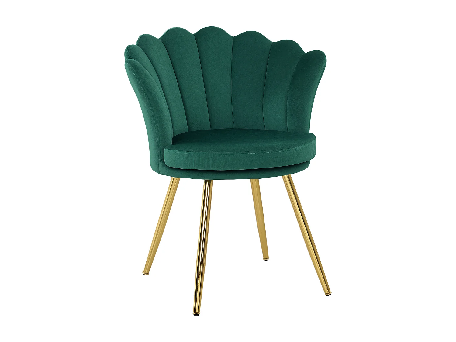 Chaise coquillage chaise design pieds métal dorés effilés velours vert émeraude