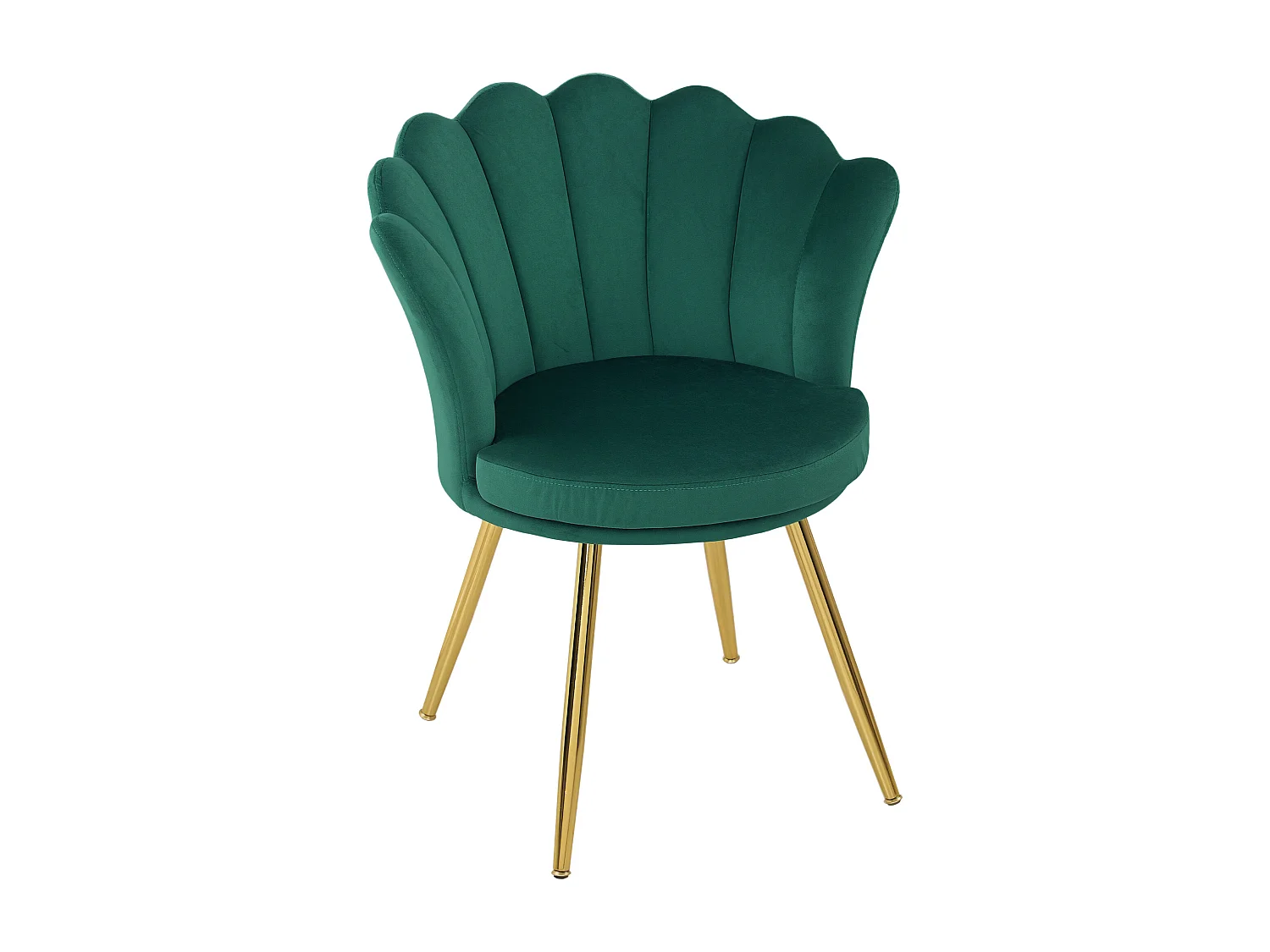 Chaise coquillage chaise design pieds métal dorés effilés velours vert émeraude