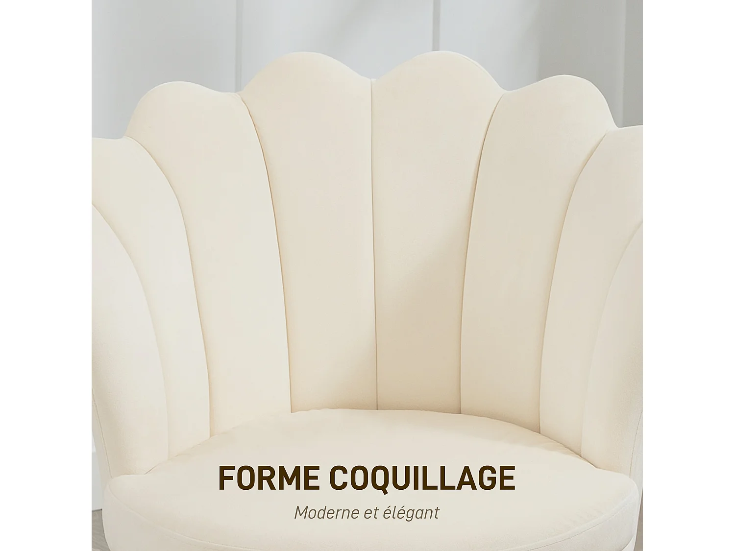 Chaise coquillage chaise design pieds métal dorés effilés velours beige