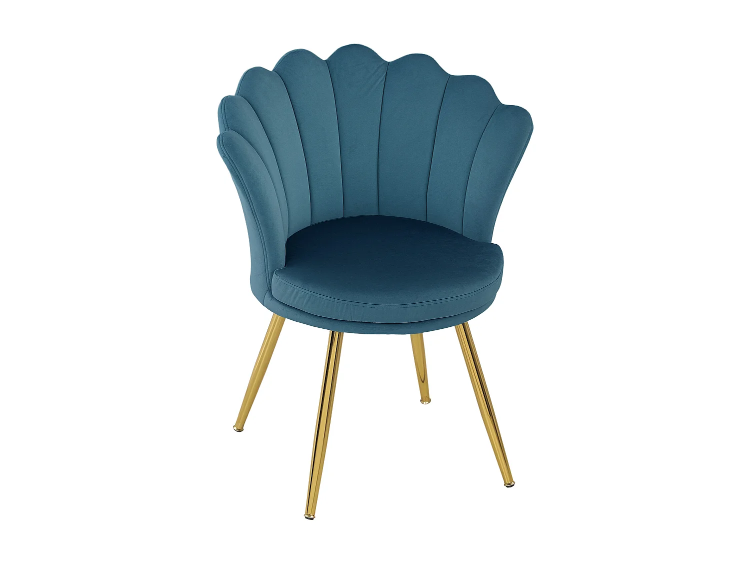 Chaise coquillage chaise design pieds métal dorés effilés velours bleu
