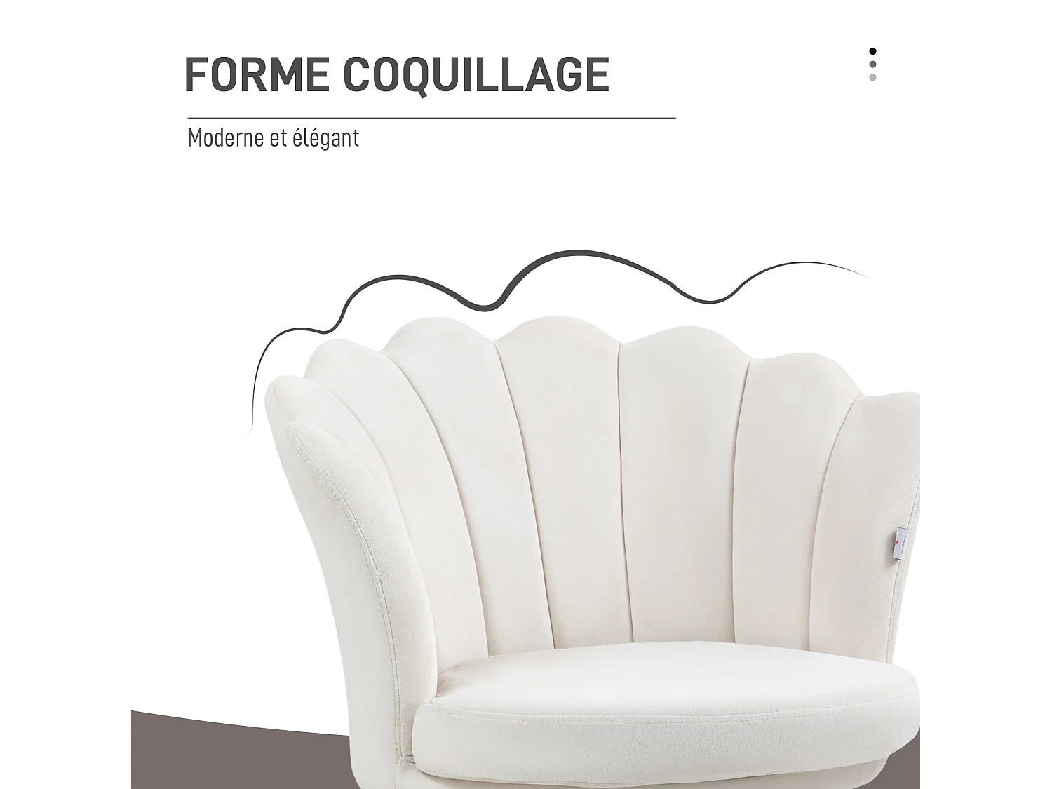 Chaise coquillage chaise design pieds métal dorés effilés velours crème