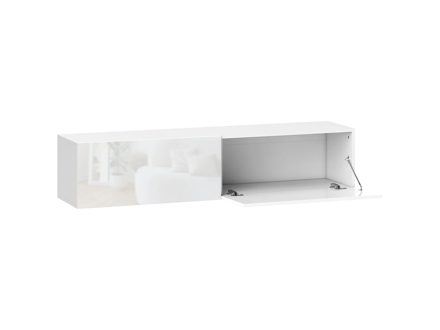 Meuble TV suspendu meuble TV flottant design façade blanc laqué 2 portes