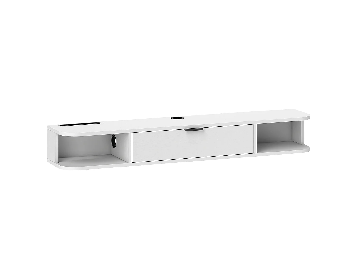 Meuble TV suspendu 120cm - porte, 2 niches, espace routeur, passe-fils - blanc