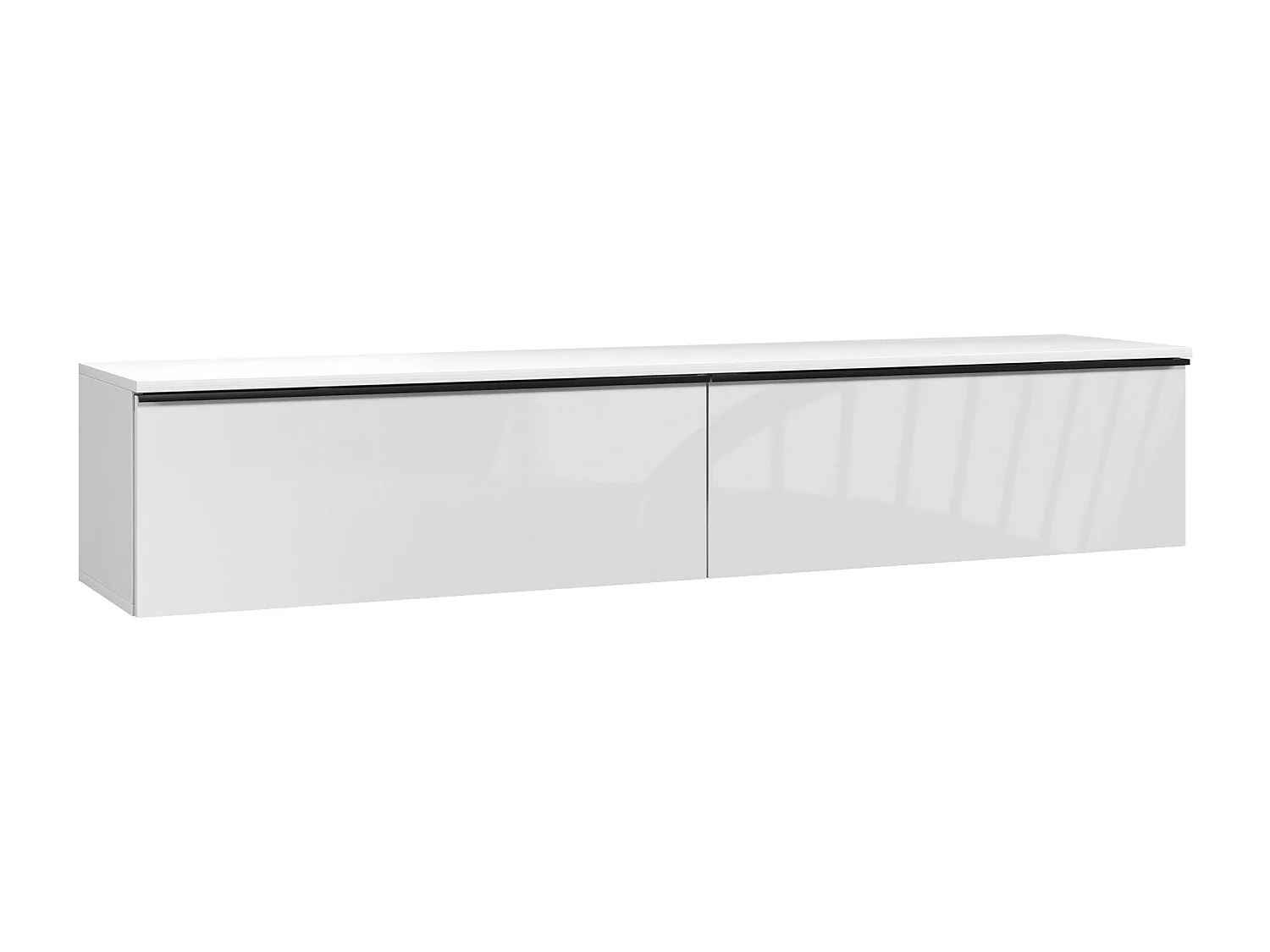 Meuble TV suspendu meuble TV flottant design façade blanc laqué 2 portes