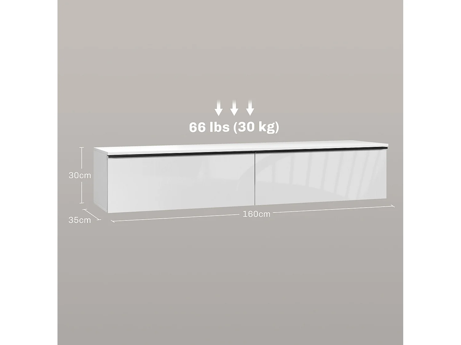 Meuble TV suspendu meuble TV flottant design façade blanc laqué 2 portes