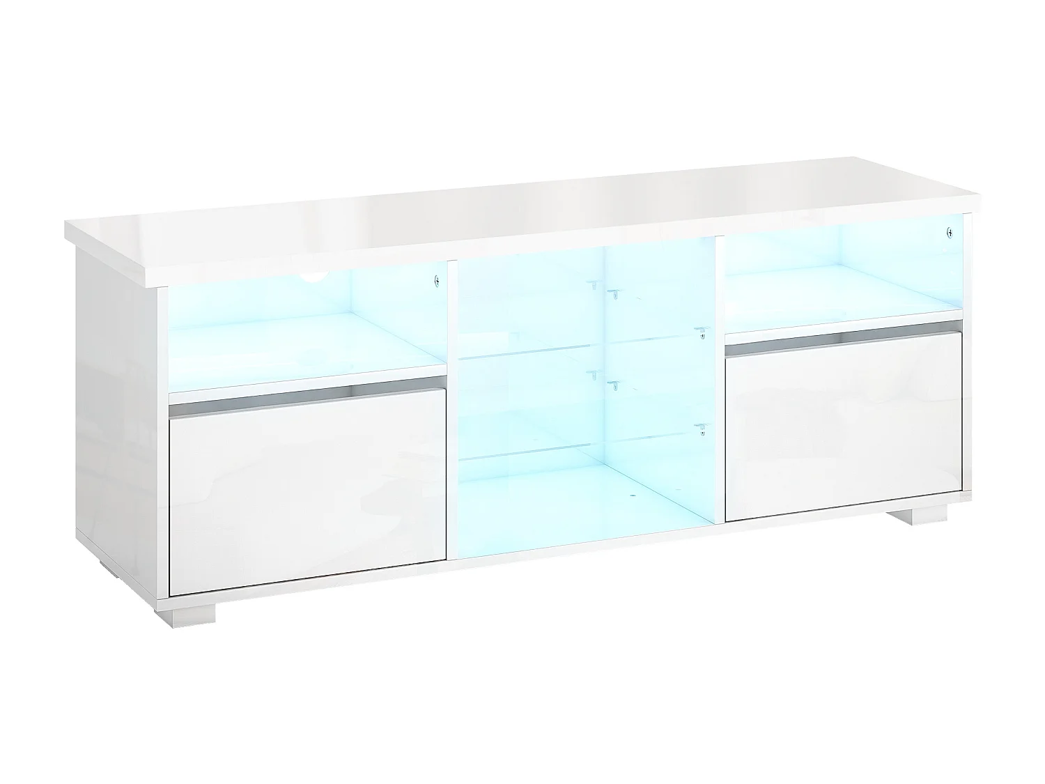 Meuble TV blanc laqué LED design multi-rangement dim. 120 x 34 x 45 cm