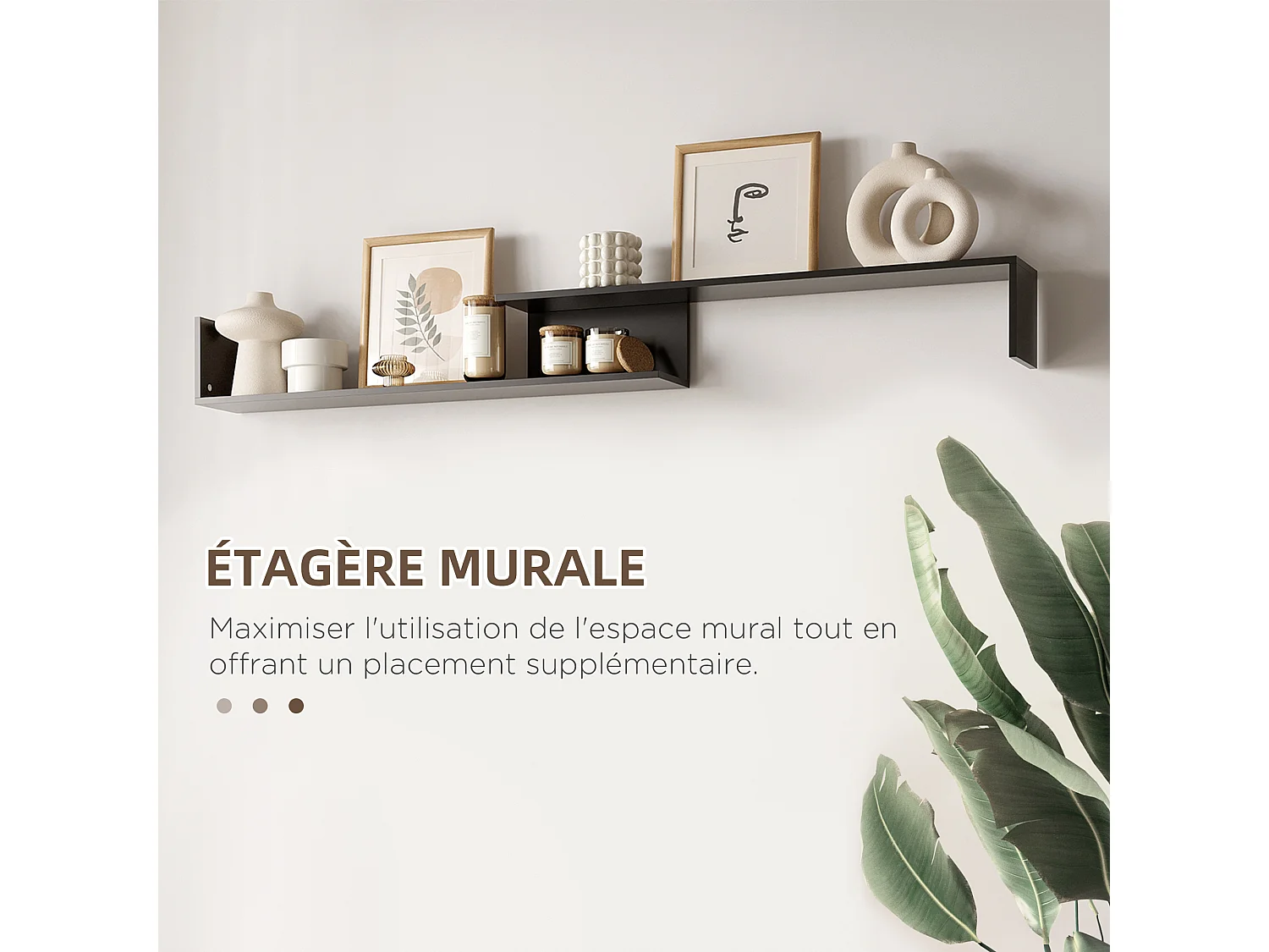 Ensemble meuble TV avec étagère murale style contemporain aspect bois noir