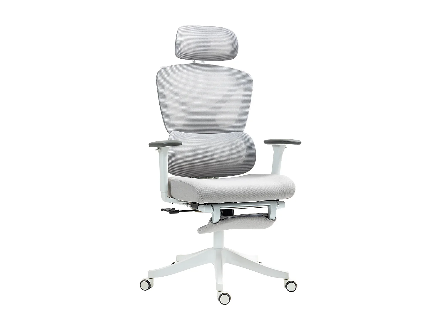 Chaise de bureau ergonomique inclinable support lombaires repose-pied blanc gris