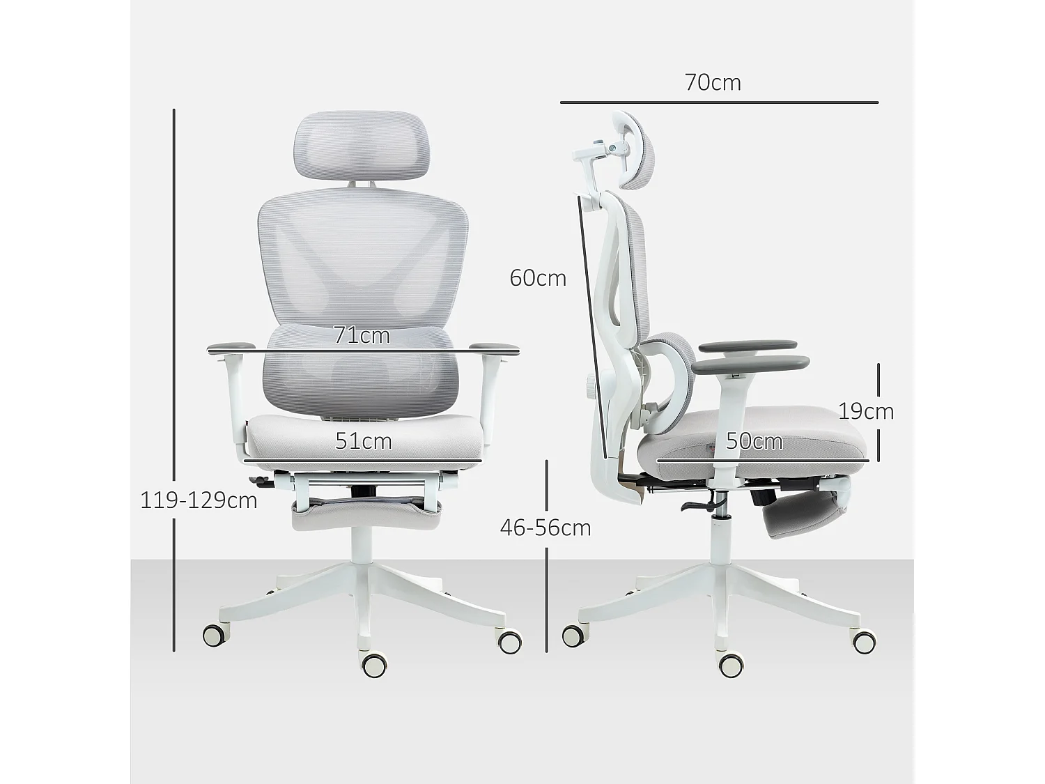 Chaise de bureau ergonomique inclinable support lombaires repose-pied blanc gris