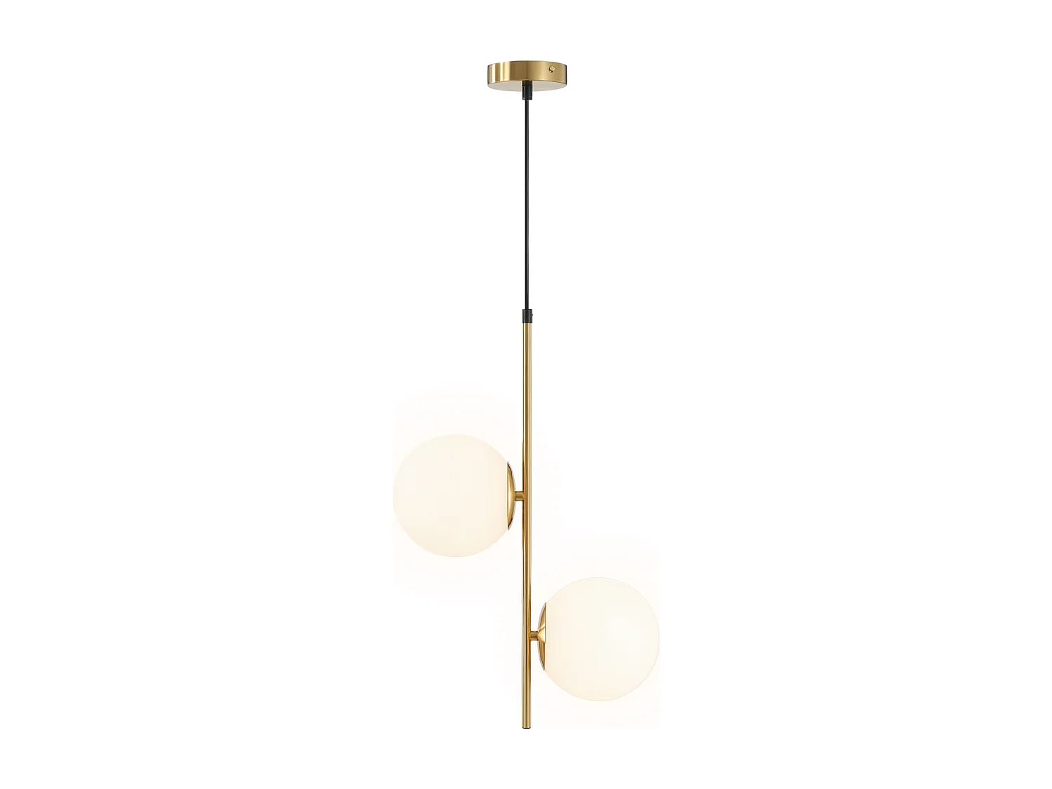 Suspension design néo-rétro 2 globes verre blanc opaque max. 40W métal doré
