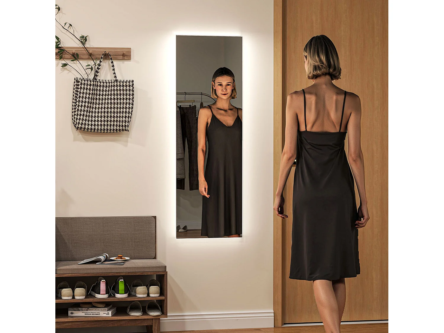 Miroir mural LED pleine longueur dim. 40L x 120H cm - miroir LED réglable tactile - verre trempé