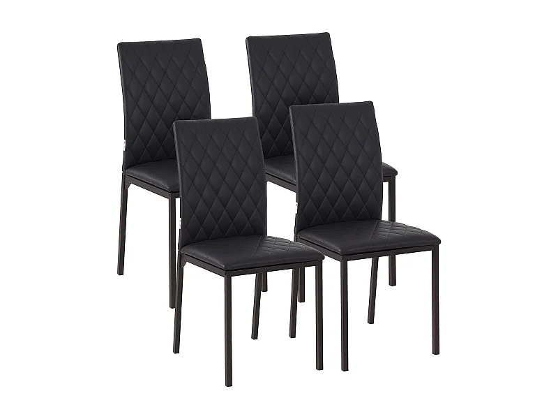 Lot de 4 chaises de salon design Chesterfield effet capitonné métal synthétique noir