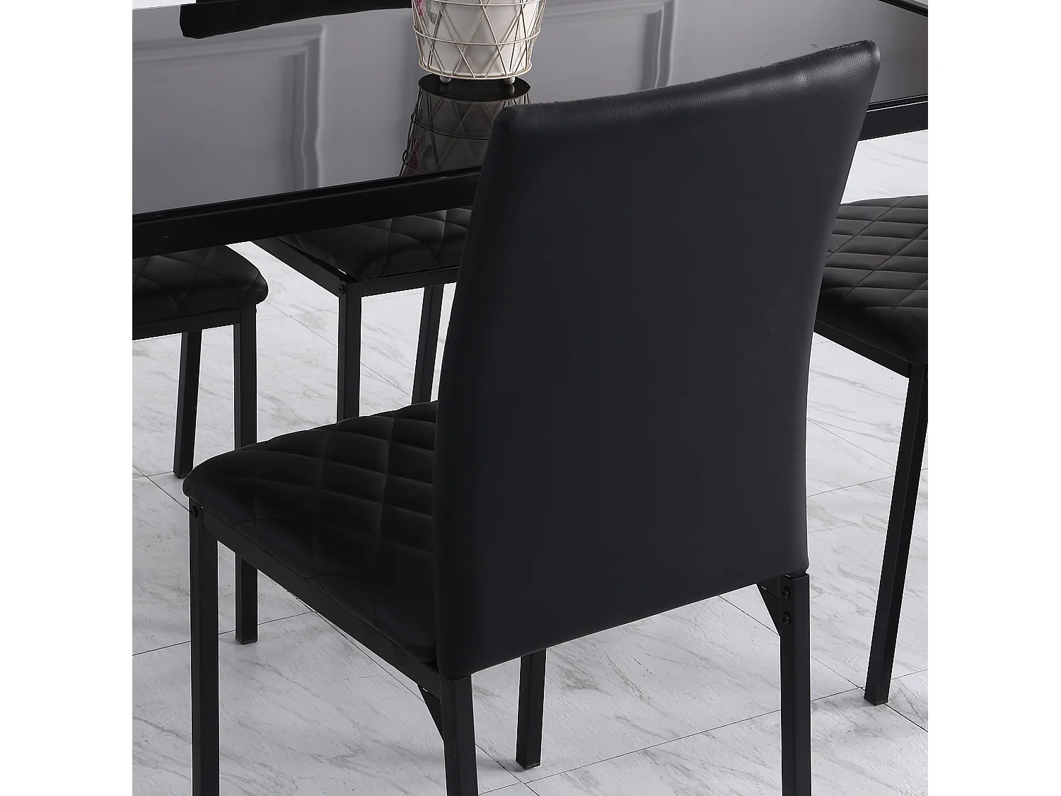 Lot de 4 chaises de salon design Chesterfield effet capitonné métal synthétique noir