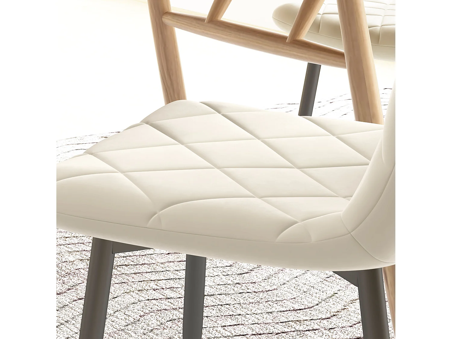 Lot de 4 chaises velours - chaises de salle à manger design Chesterfield - beige clair