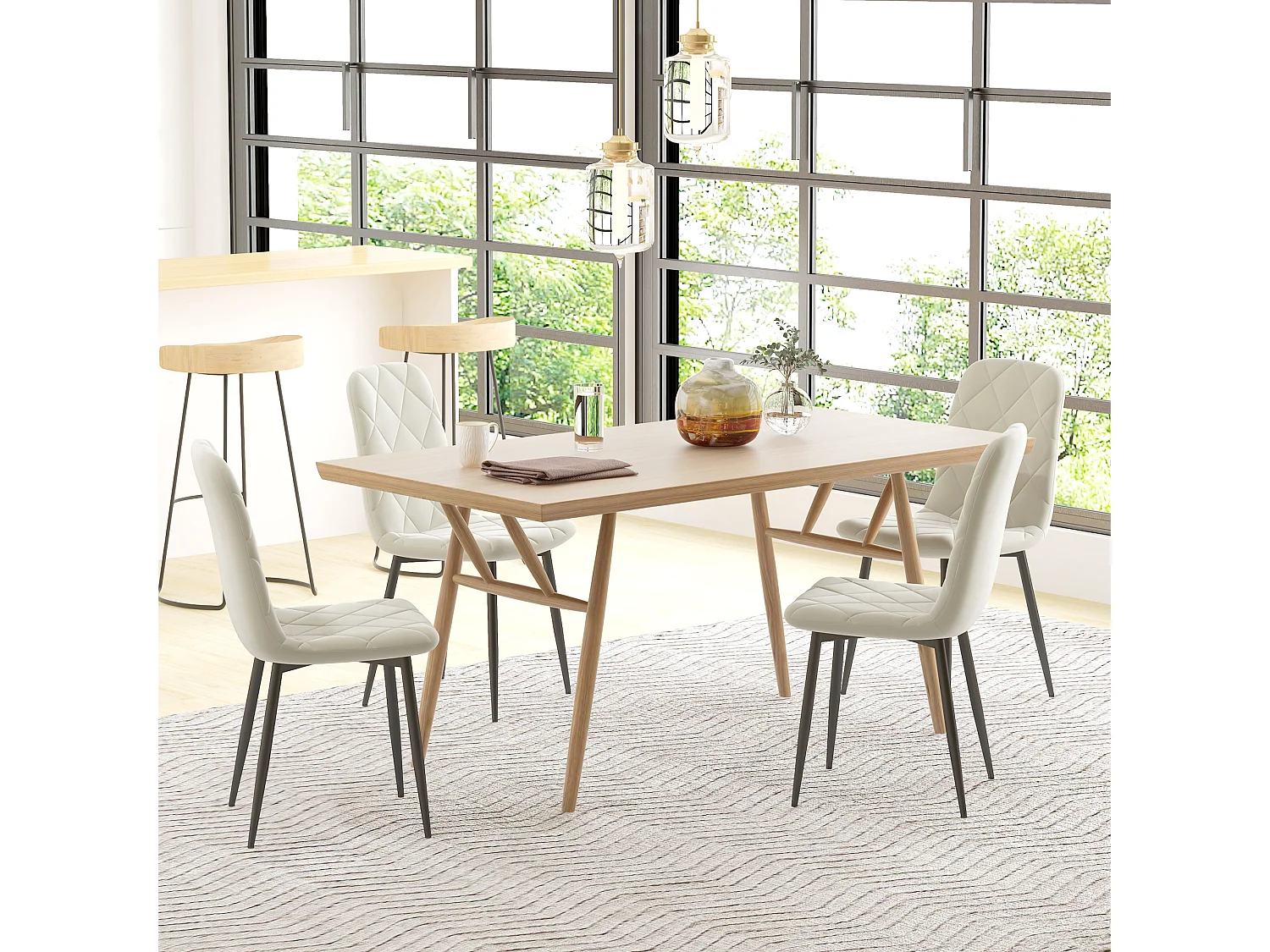 Lot de 4 chaises velours - chaises de salle à manger design Chesterfield - beige clair