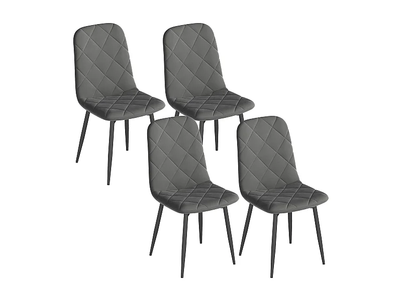 Lot de 4 chaises velours - chaises de salle à manger design Chesterfield - gris