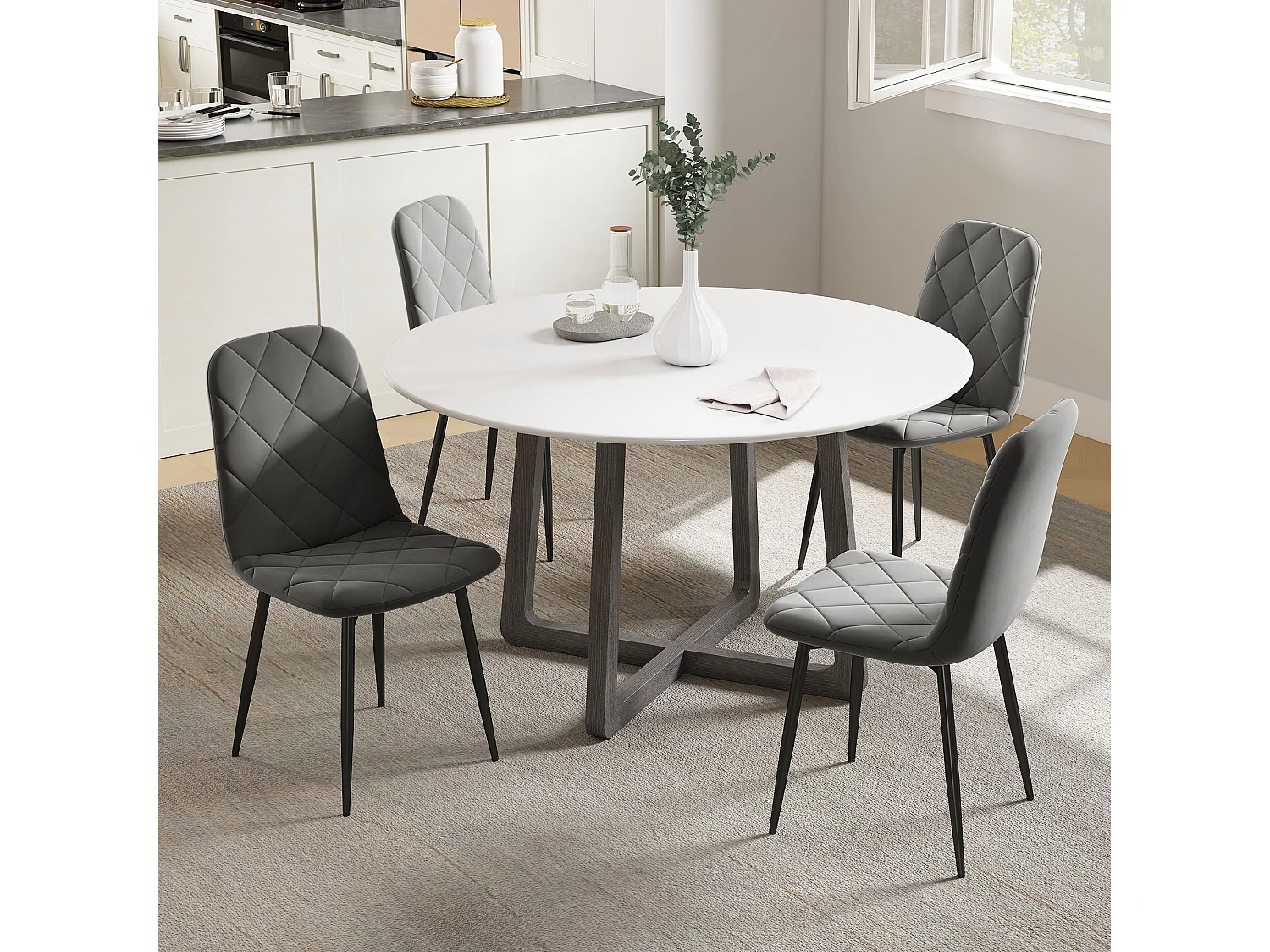 Lot de 4 chaises velours - chaises de salle à manger design Chesterfield - gris