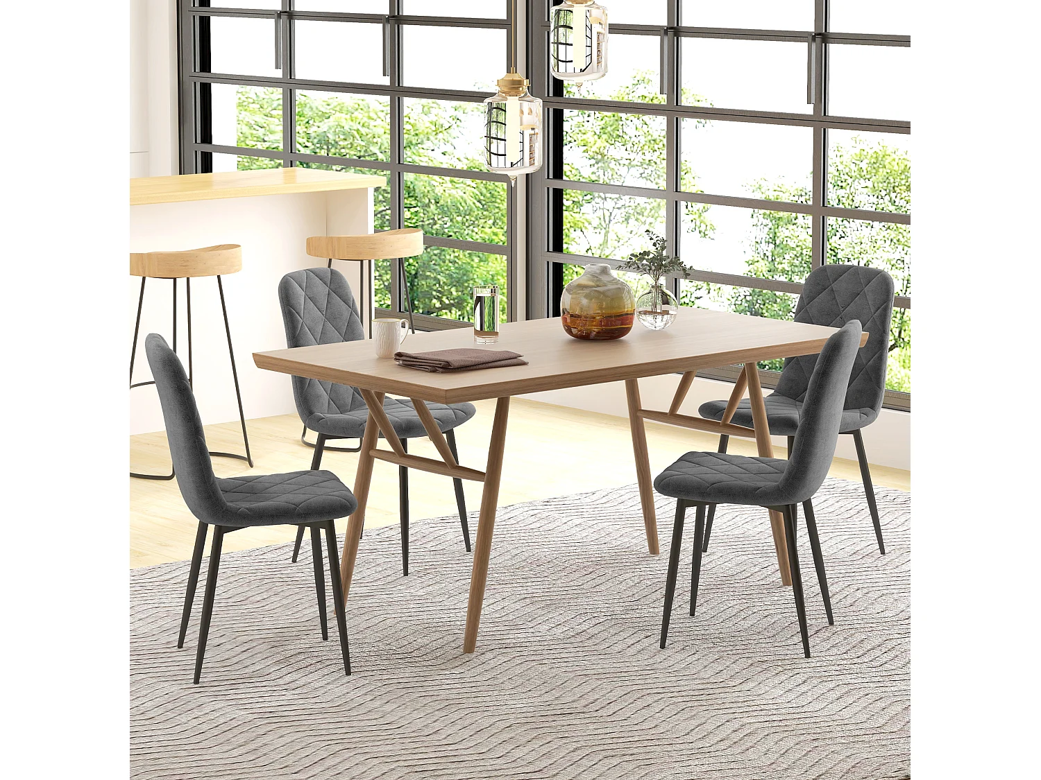 Lot de 4 chaises velours - chaises de salle à manger design Chesterfield - gris