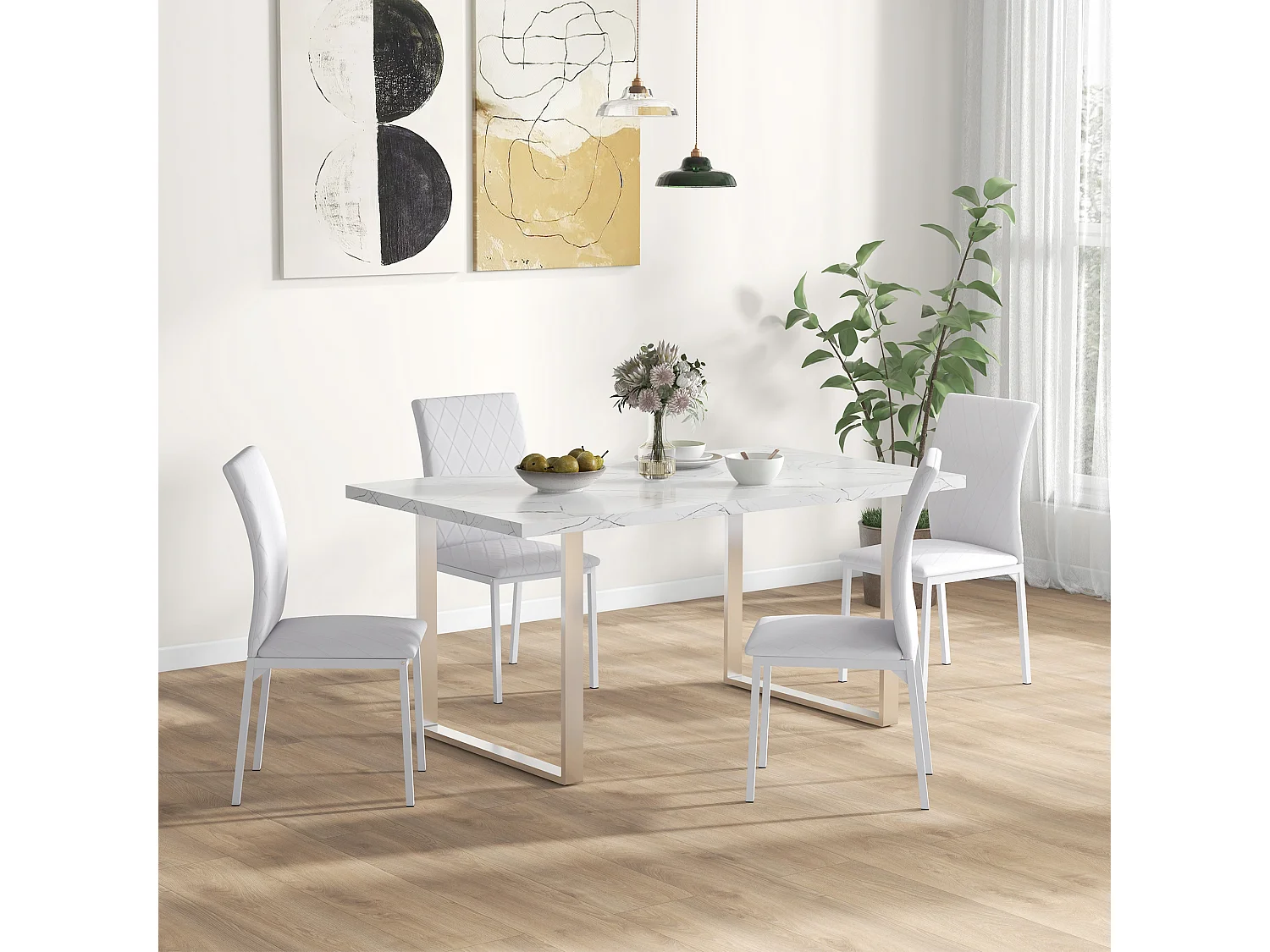 Lot de 4 chaises de salon design Chesterfield effet capitonné métal synthétique blanc