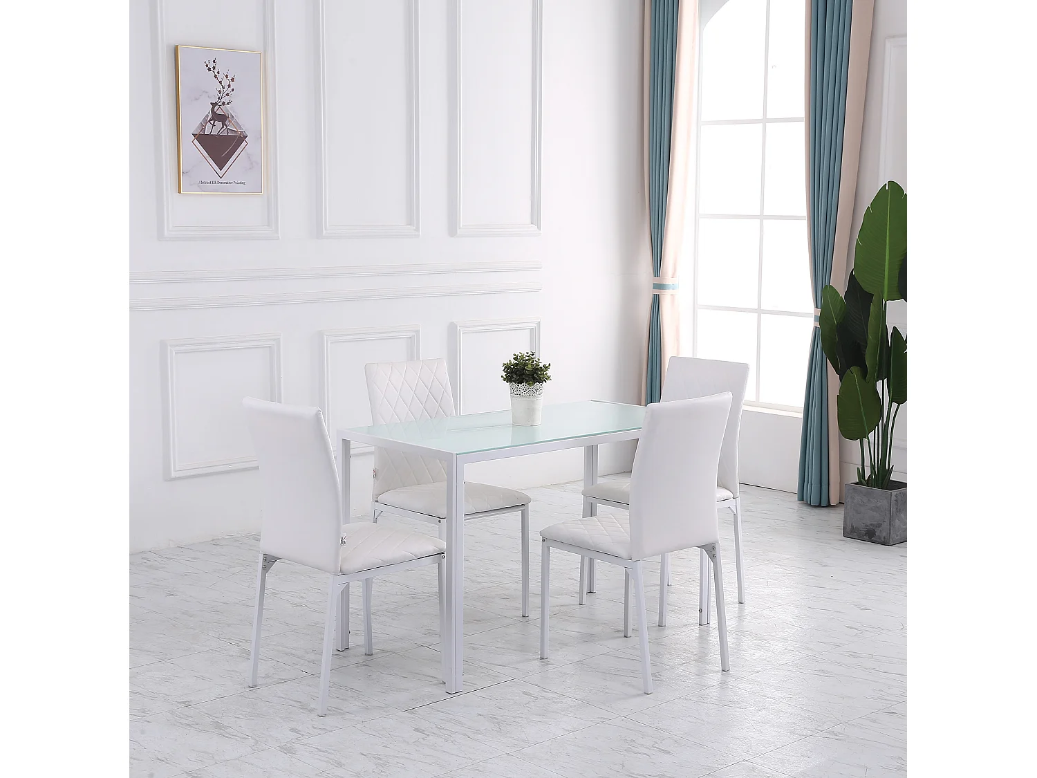 Lot de 4 chaises de salon design Chesterfield effet capitonné métal synthétique blanc