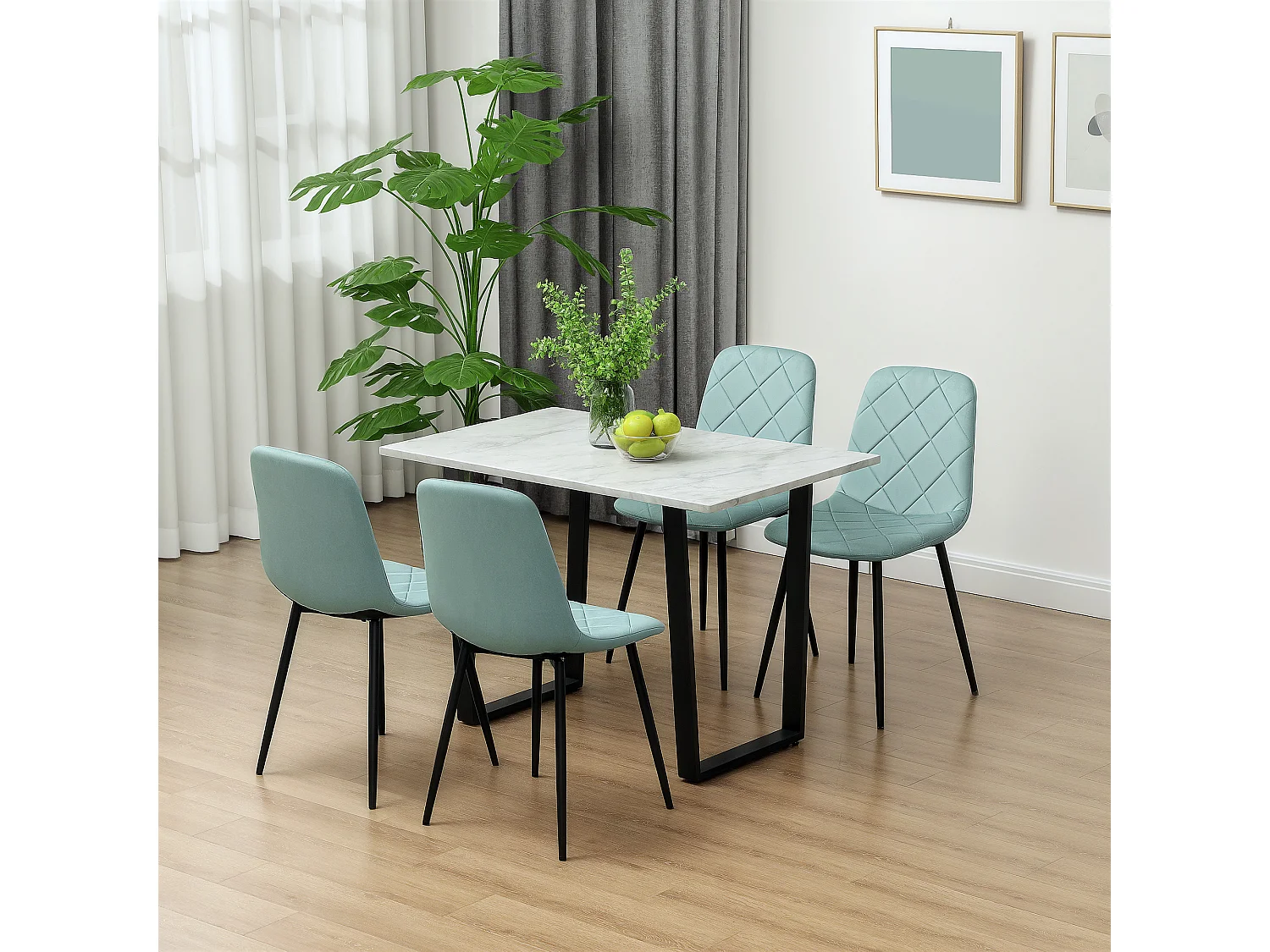 Lot de 4 chaises velours - chaises de salle à manger design Chesterfield - vert d'eau