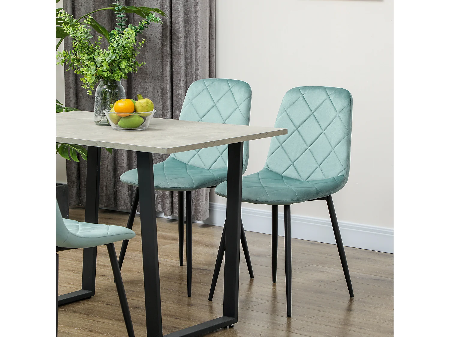 Lot de 4 chaises velours - chaises de salle à manger design Chesterfield - vert d'eau