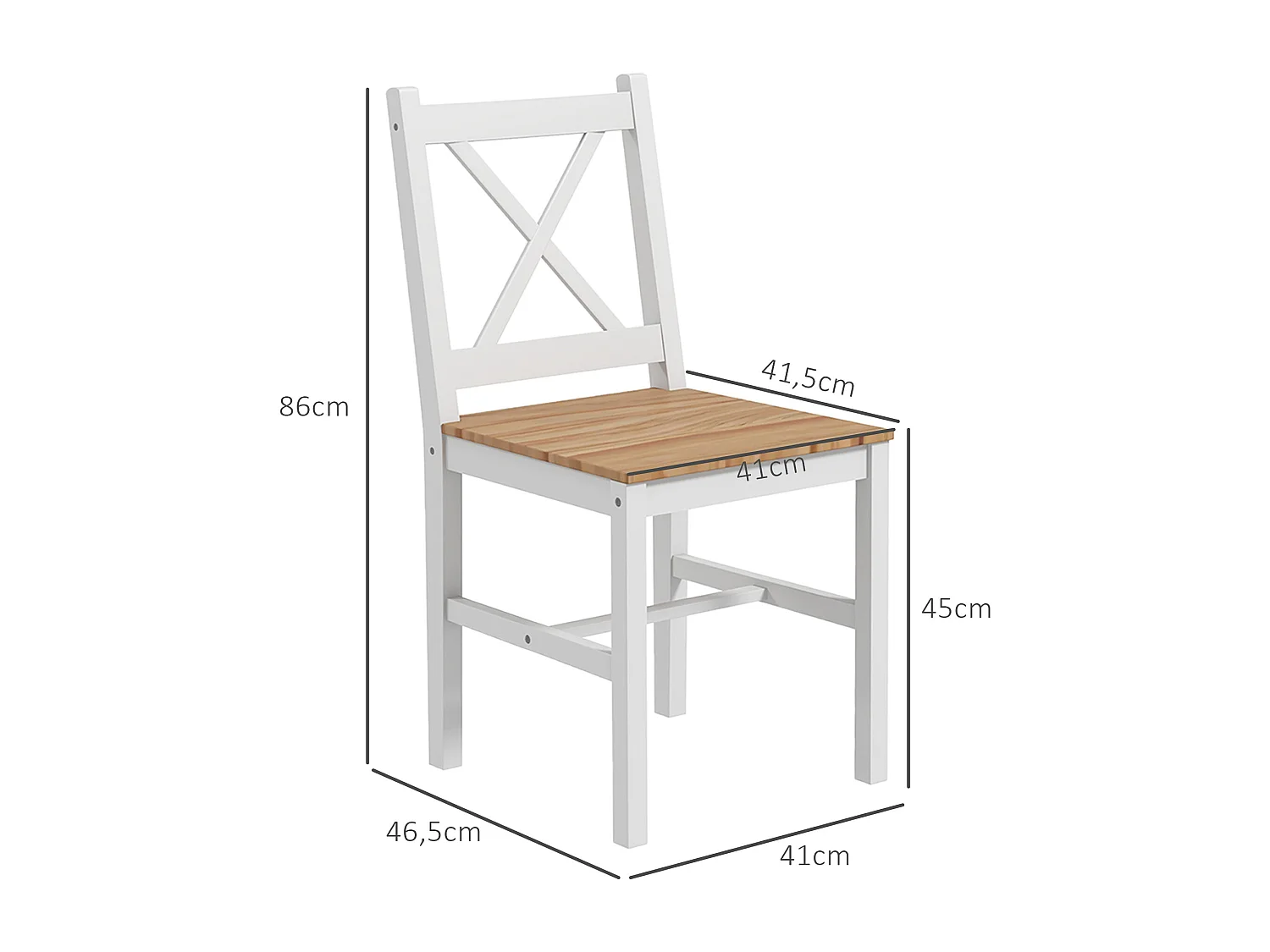 Lot de 4 chaises de salle à manger esprit campagne dossier croisé bois pin blanc