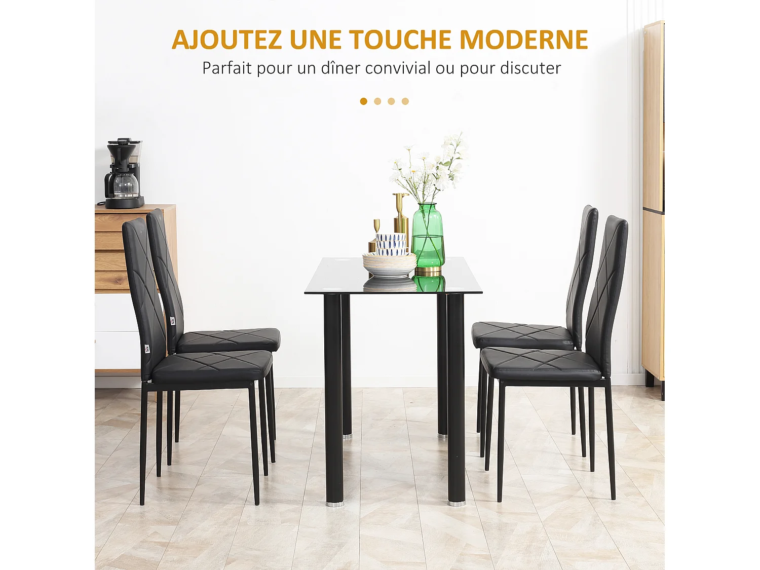 Lot de 4 chaises de salle à manger style Chesterfield acier synthétique noir
