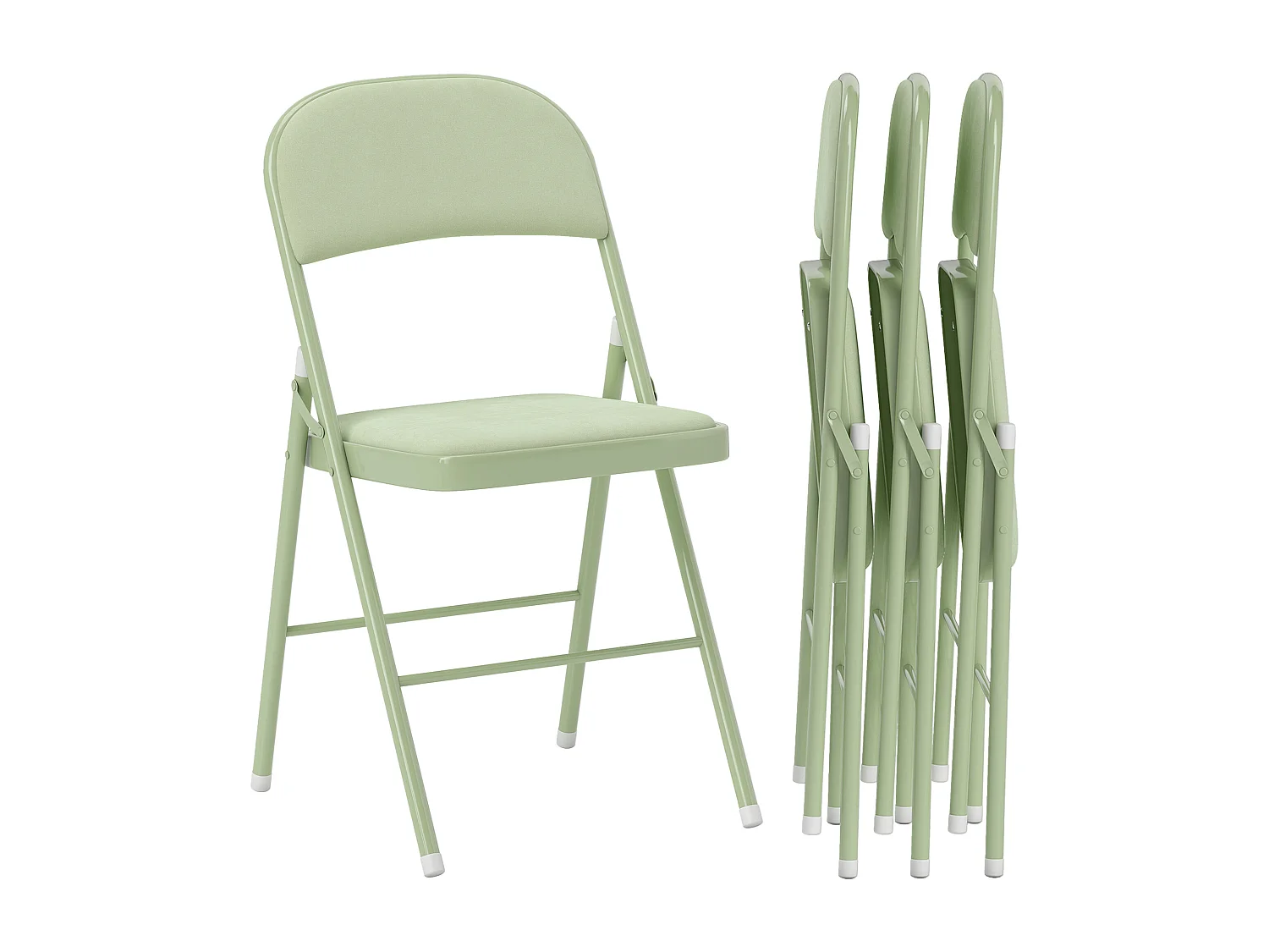 Lot de 4 chaises pliantes assise dossier rembourrés acier velours vert