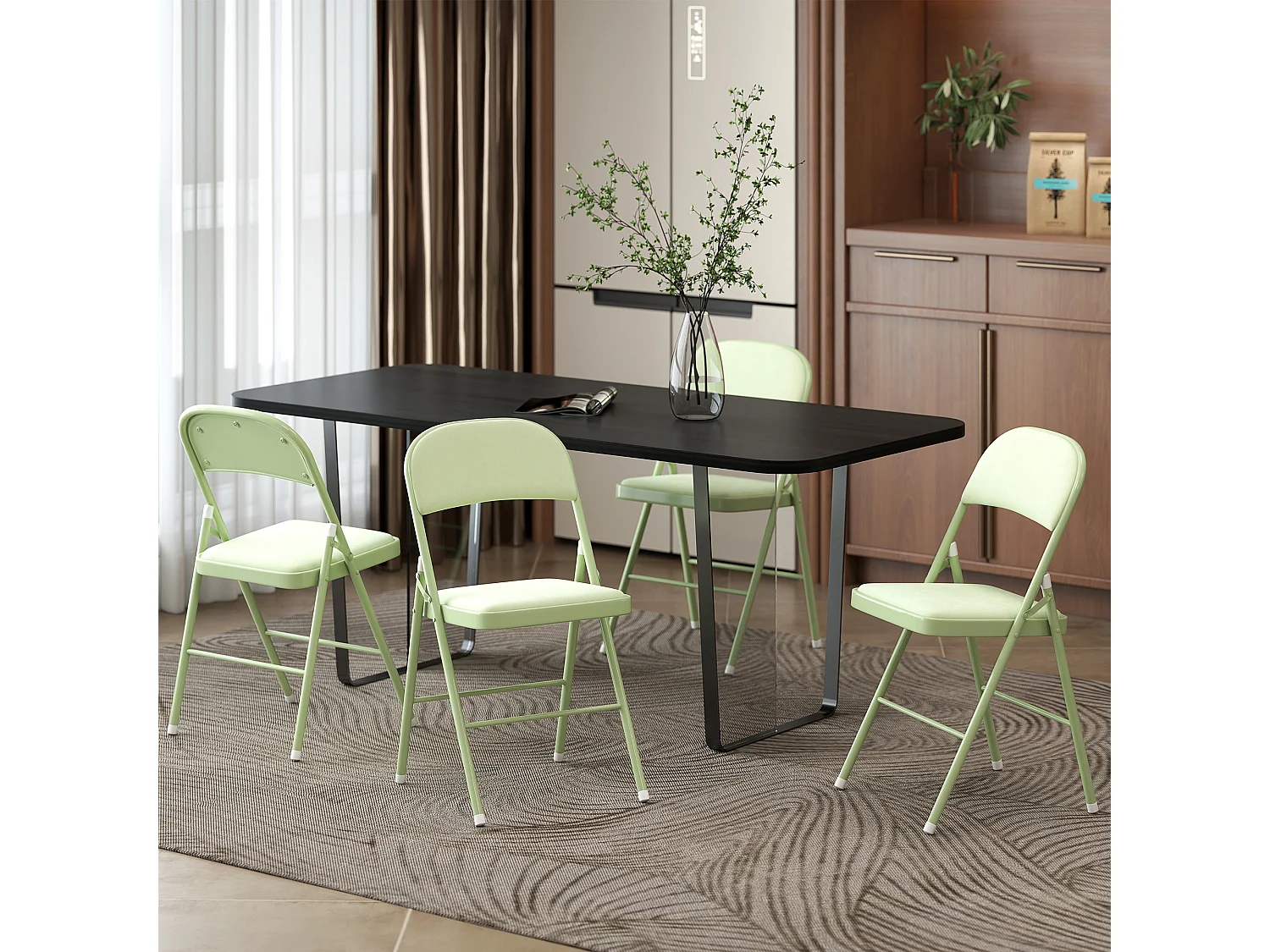 Lot de 4 chaises pliantes assise dossier rembourrés acier velours vert