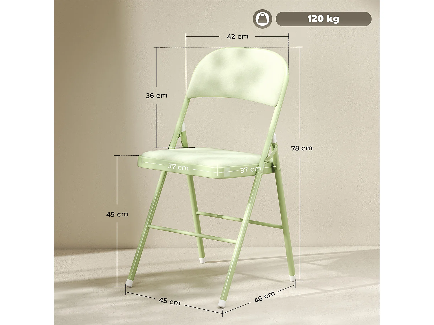 Lot de 4 chaises pliantes assise dossier rembourrés acier velours vert