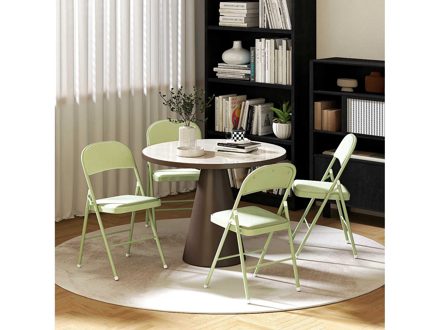 Lot de 4 chaises pliantes assise dossier rembourrés acier velours vert