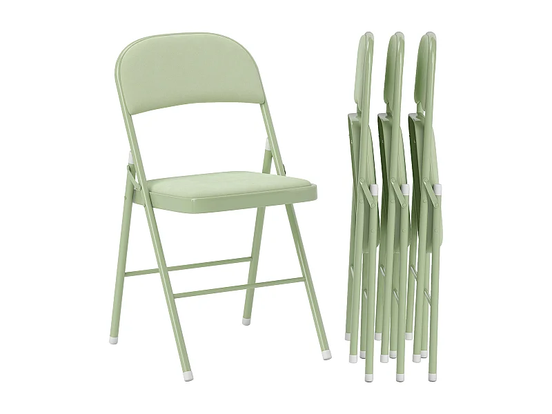 Lot de 4 chaises pliantes assise dossier rembourrés acier velours vert