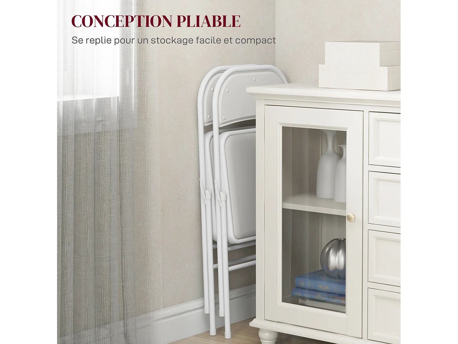 Lot de 2 chaises pliantes assise dossier rembourrés acier synthétique blanc