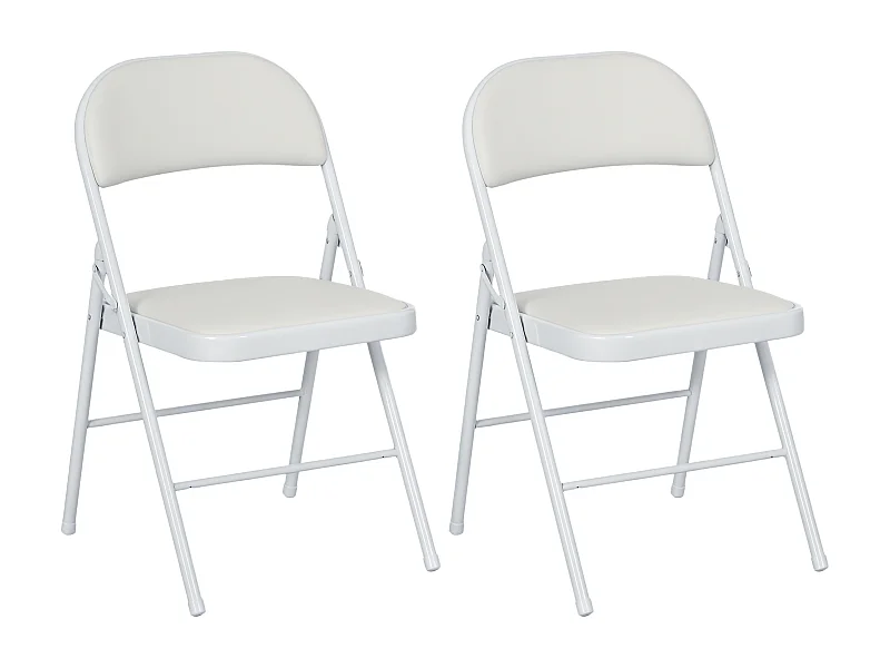 Lot de 2 chaises pliantes assise dossier rembourrés acier synthétique blanc