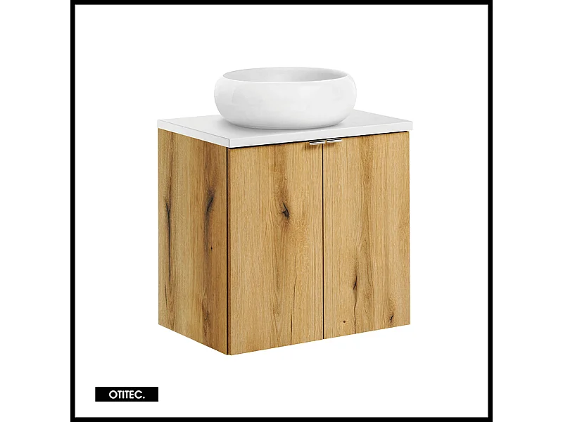 Meuble sous vasque de 60 cm - avec vasque à poser - avec plan - Oak/Blanc - 2 portes - VOLTA OAK