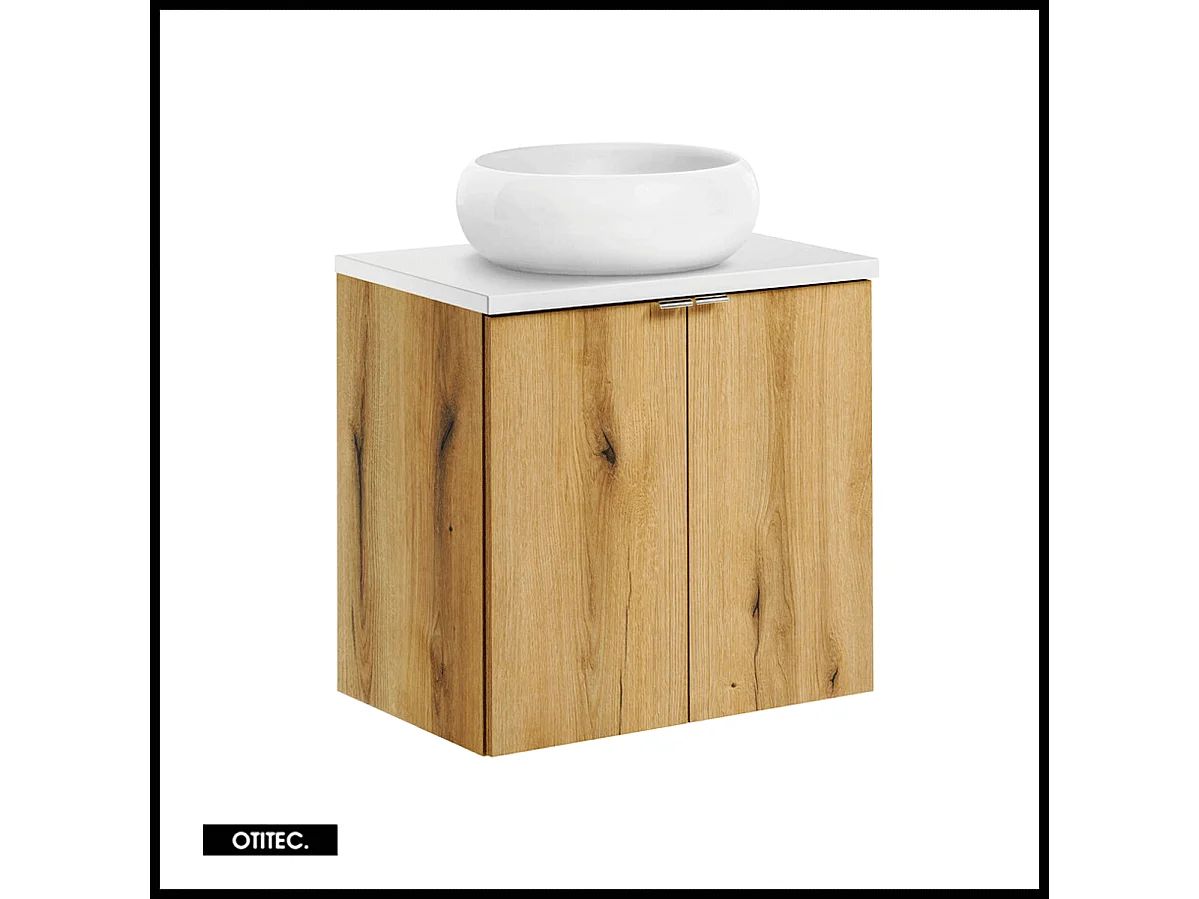 Meuble sous vasque de 60 cm - avec vasque à poser - avec plan - Oak/Blanc - 2 portes - VOLTA OAK