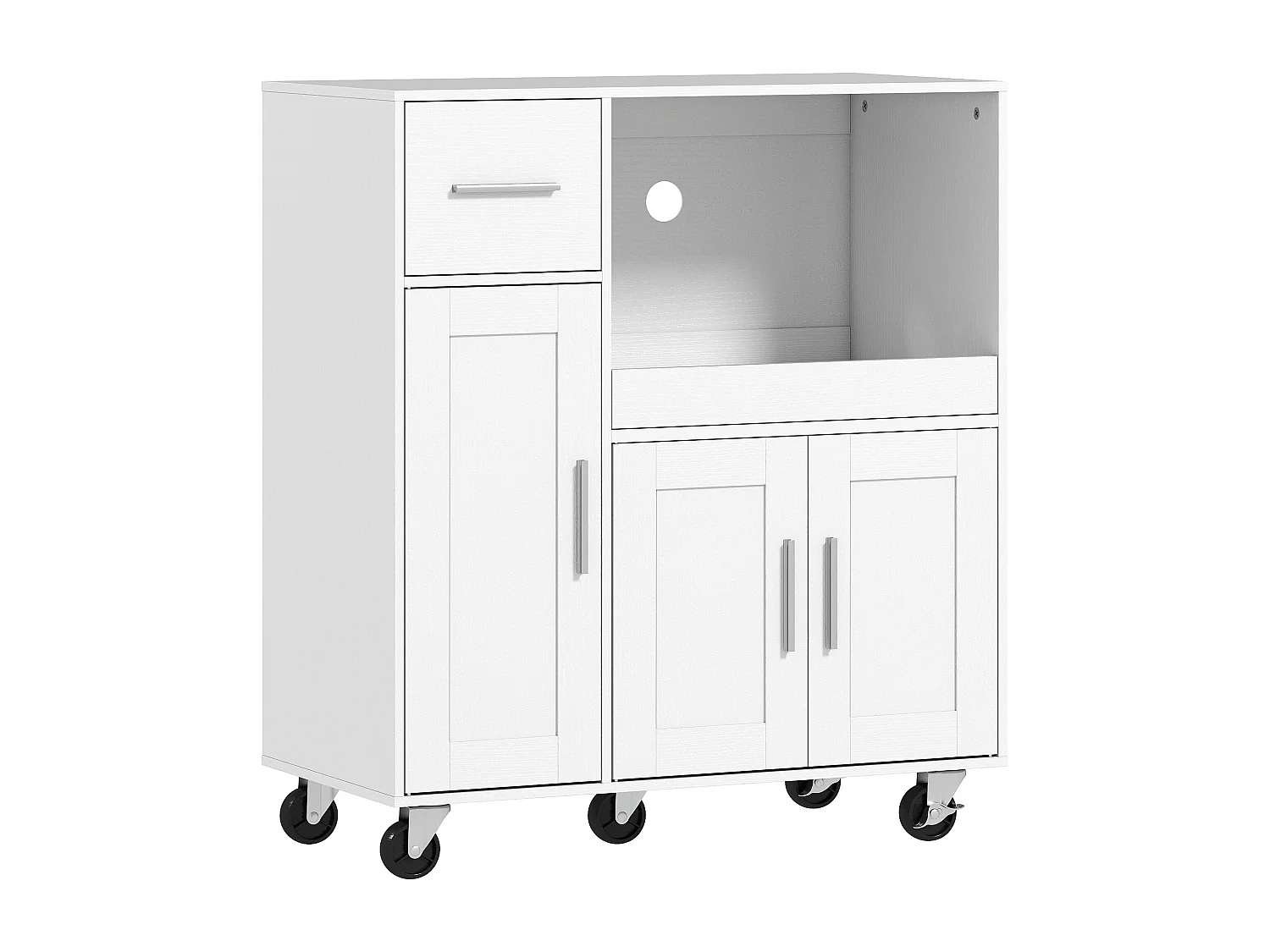 Desserte cuisine mobile - meuble micro-ondes plateau extensible - 3 portes, tiroir, étagère - blanc