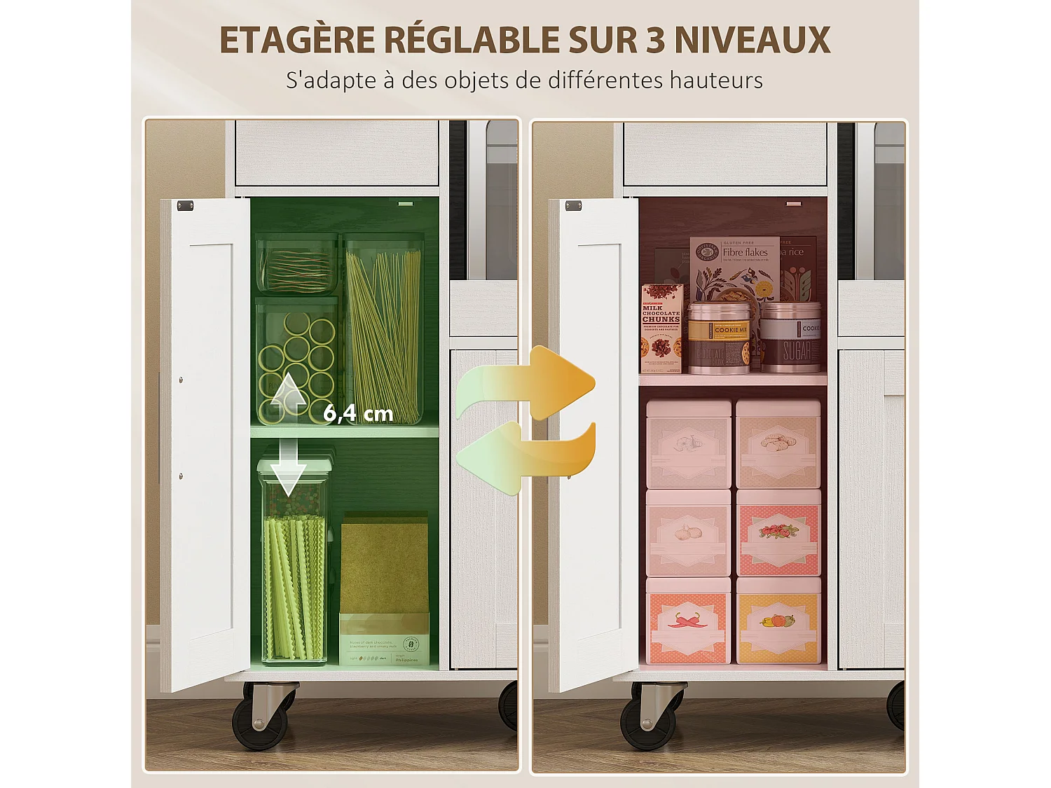 Desserte cuisine mobile - meuble micro-ondes plateau extensible - 3 portes, tiroir, étagère - blanc