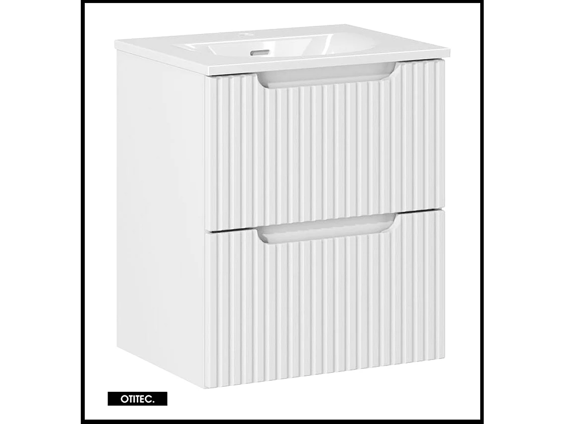 Meuble sous vasque de 50 cm - avec vasque à encastrer - Blanc - 2 tiroirs - VOLTA WHITE