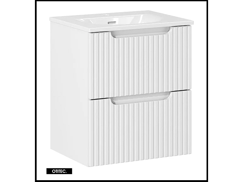 Meuble sous vasque de 50 cm - avec vasque à encastrer - Blanc - 2 tiroirs - VOLTA WHITE