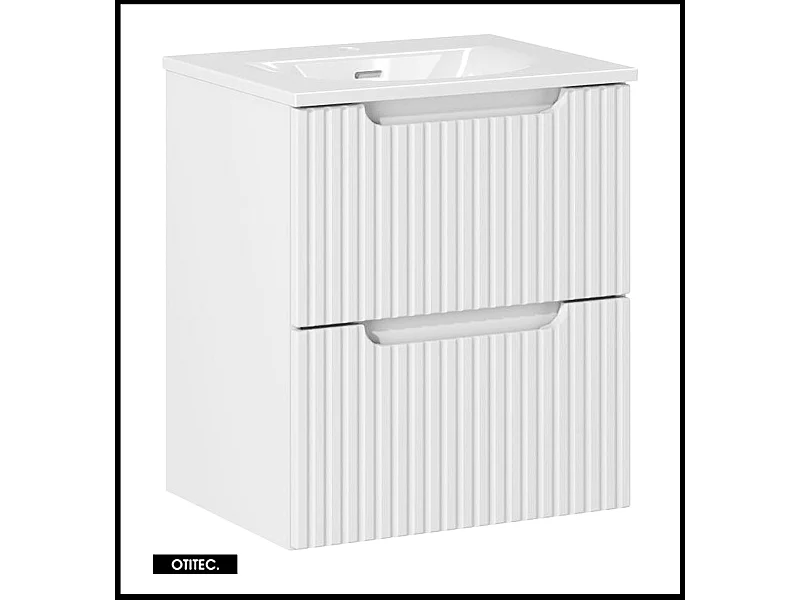 Meuble sous vasque de 50 cm - avec vasque à encastrer - Blanc - 2 tiroirs - VOLTA WHITE