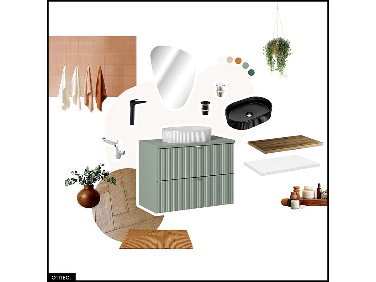 Meuble sous vasque - 80 cm - avec Plan - Vasque à poser - ROSEAU