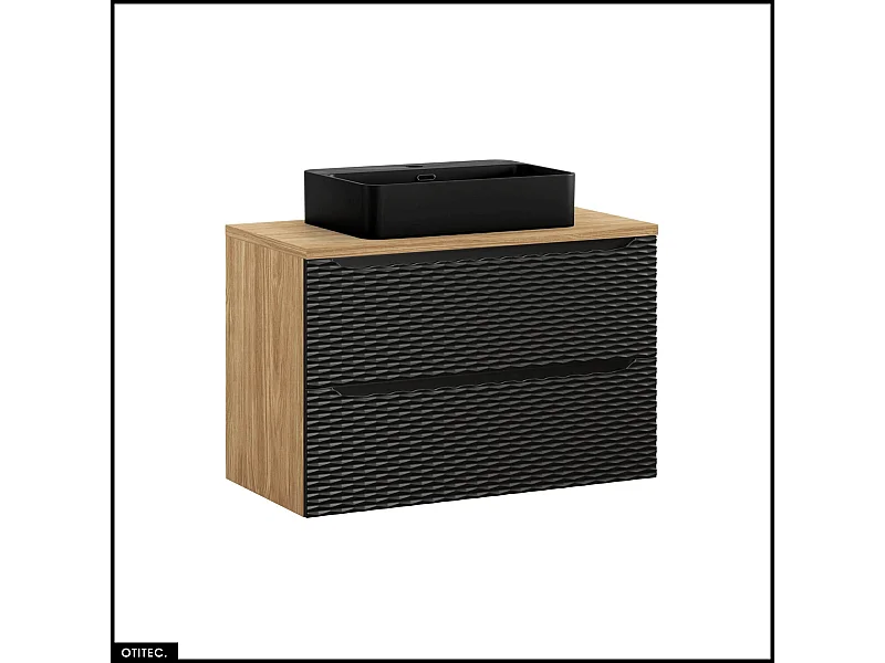 Meuble sous vasque de 90 cm - avec plan - avec vasque à poser - 2 tiroirs - SEA BLACK