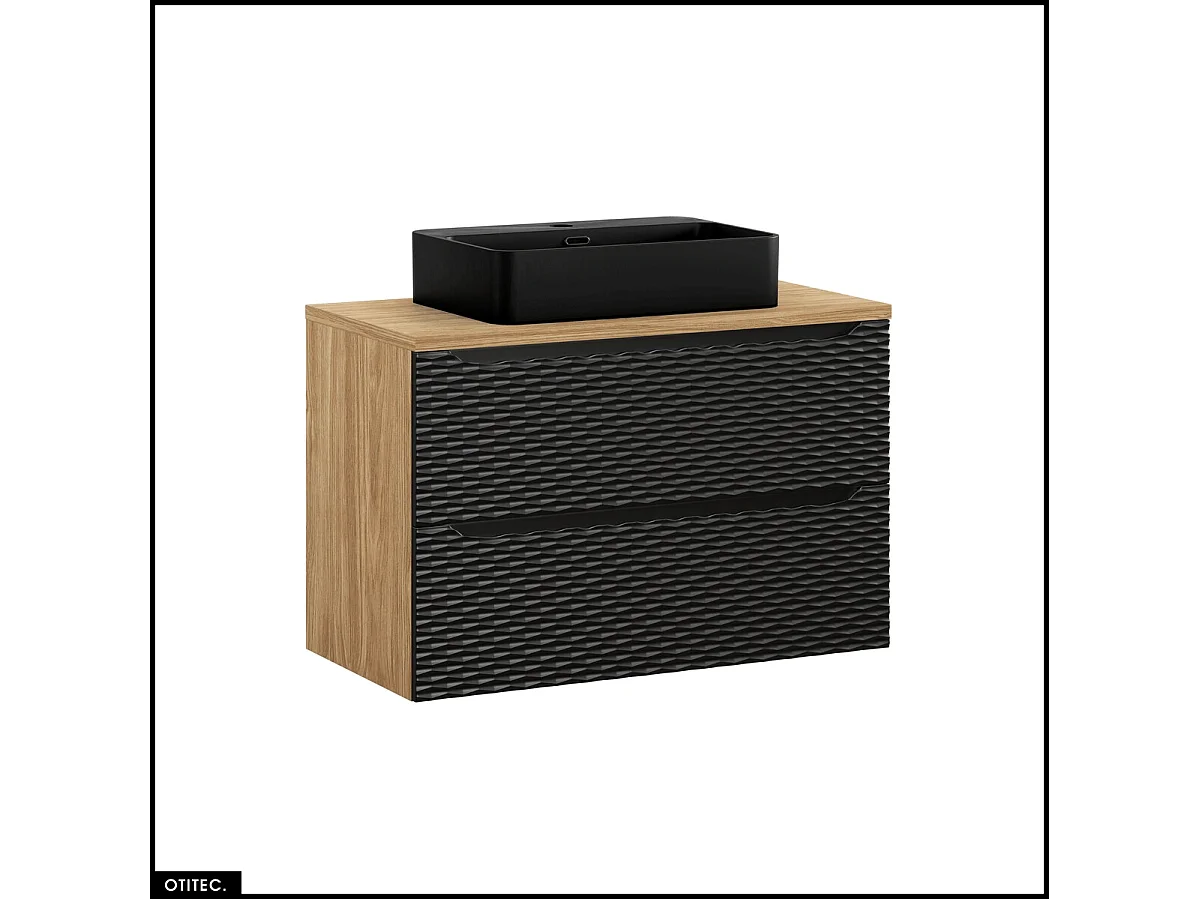 Meuble sous vasque de 90 cm - avec plan - avec vasque à poser - 2 tiroirs - SEA BLACK